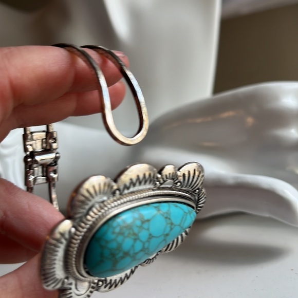 Anthropologie Silver & Turquoise Bracelet Cuff - Picture 5 of 5